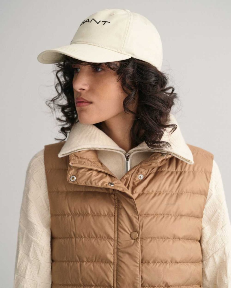 Gant Light Down Women's Vest Warm Khaki | ANSBR-1905