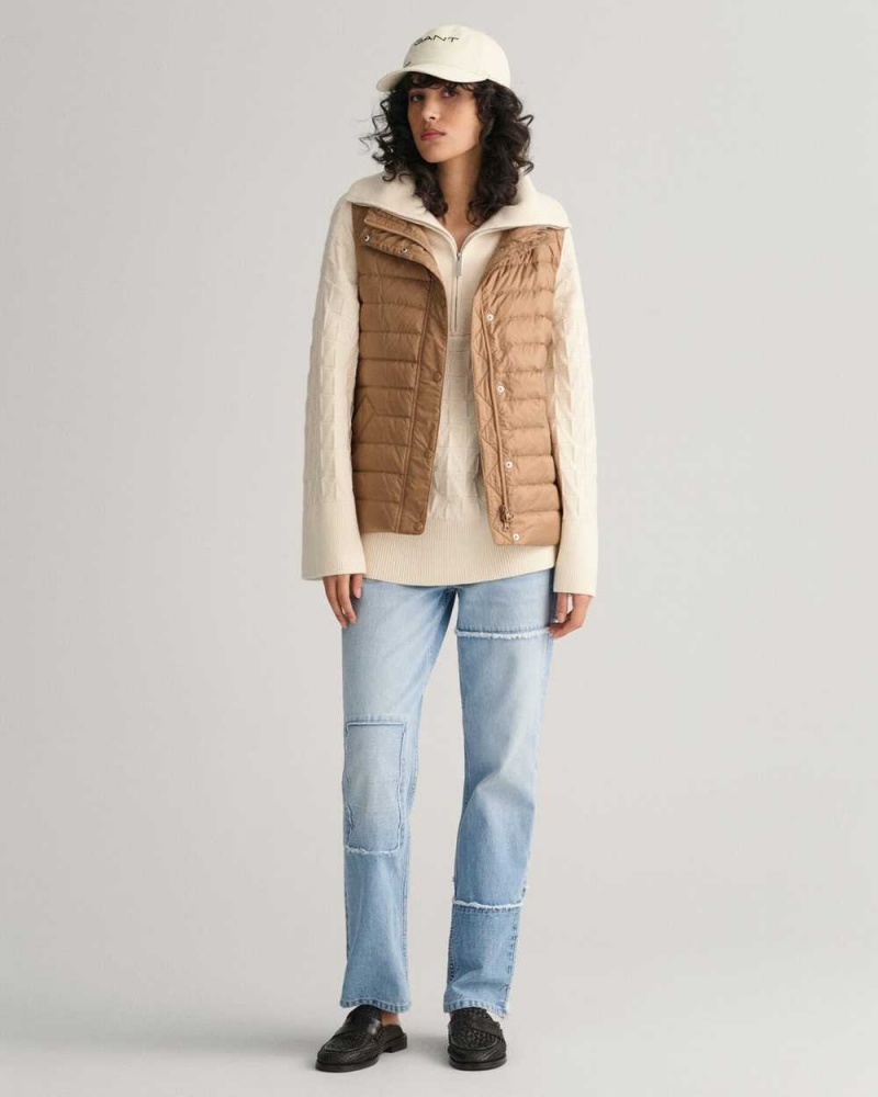 Gant Light Down Women's Vest Warm Khaki | ANSBR-1905