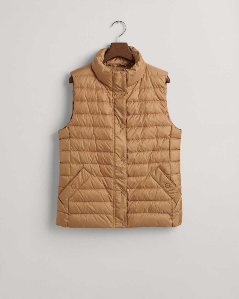 Gant Light Down Women's Vest Warm Khaki | ANSBR-1905