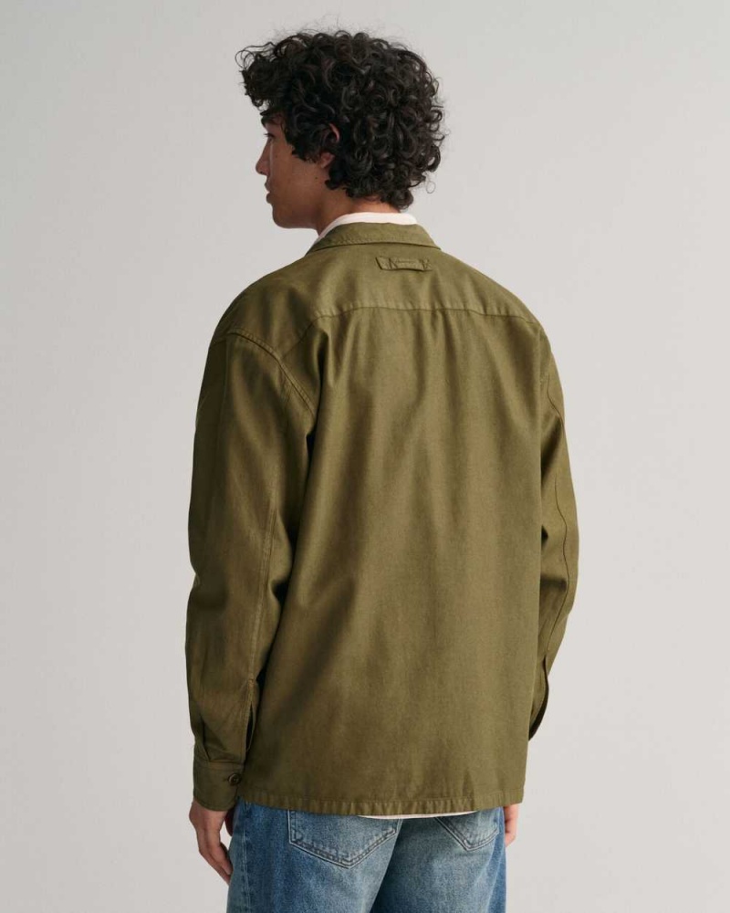 Gant Light Twill Over Men's Shirts Dark Cactus | SFQHU-5498