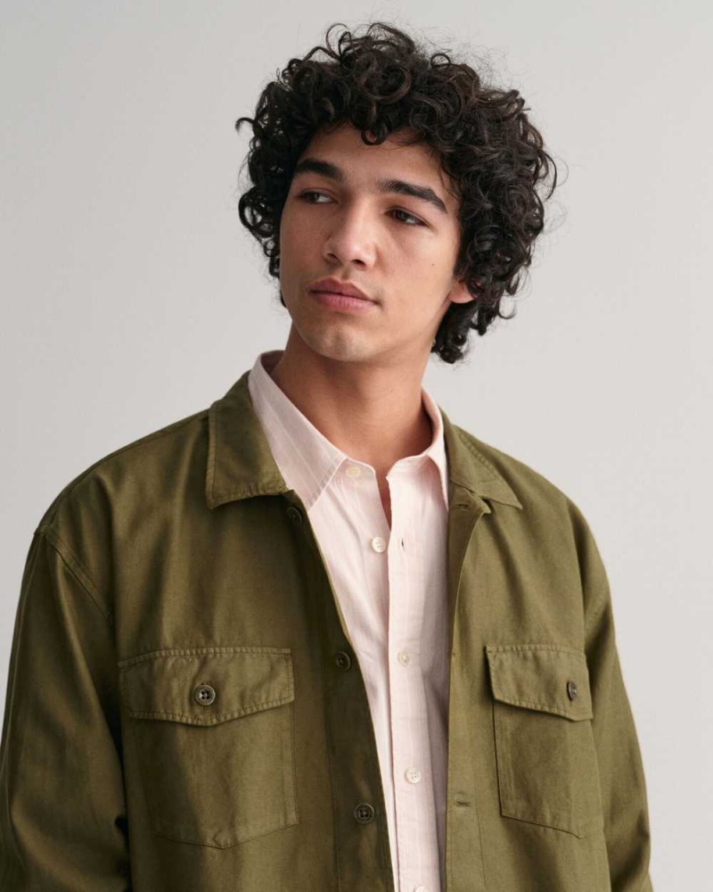 Gant Light Twill Over Men's Shirts Dark Cactus | SFQHU-5498