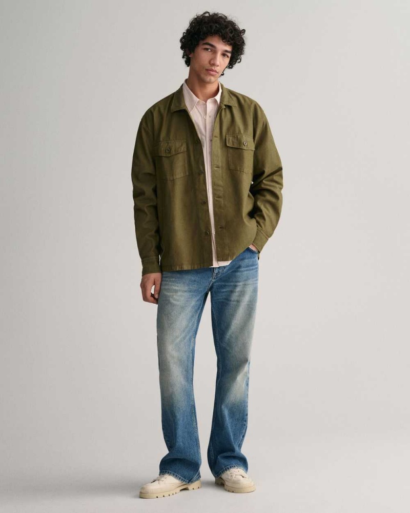 Gant Light Twill Over Men's Shirts Dark Cactus | SFQHU-5498