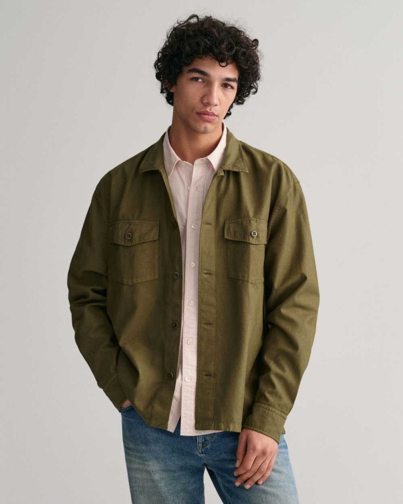 Gant Light Twill Over Men\'s Shirts Dark Cactus | SFQHU-5498