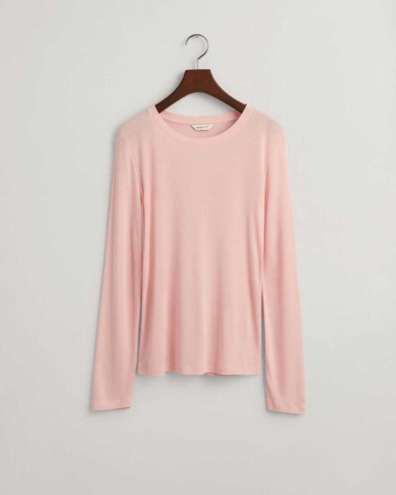 Gant Lightweight Long Sleeve Women\'s T-Shirt Faded Pink | GDMWJ-4563