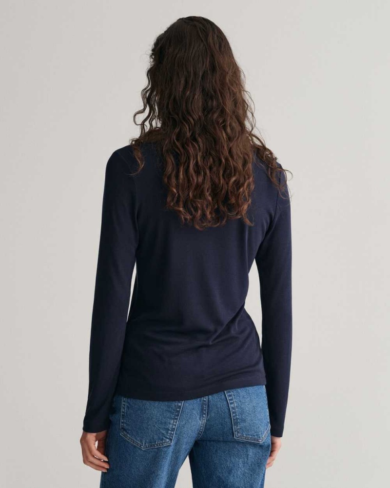 Gant Lightweight Long Sleeve Women's T-Shirt Evening Blue | XLKYR-5819