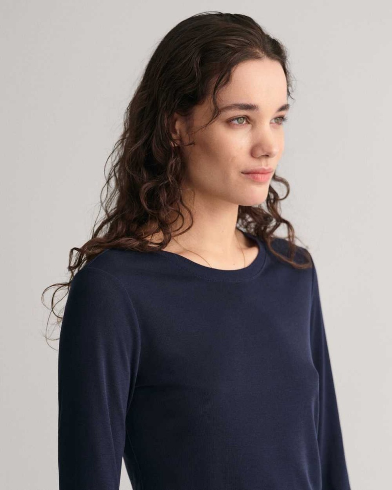 Gant Lightweight Long Sleeve Women's T-Shirt Evening Blue | XLKYR-5819