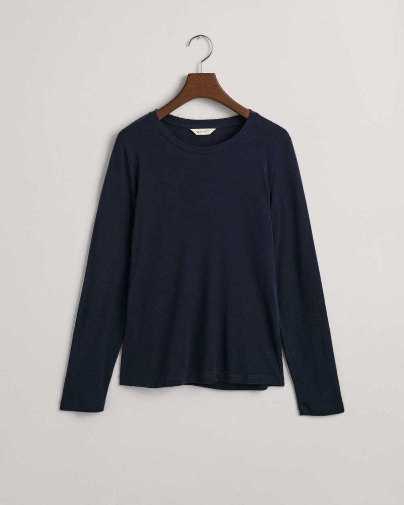 Gant Lightweight Long Sleeve Women's T-Shirt Evening Blue | XLKYR-5819