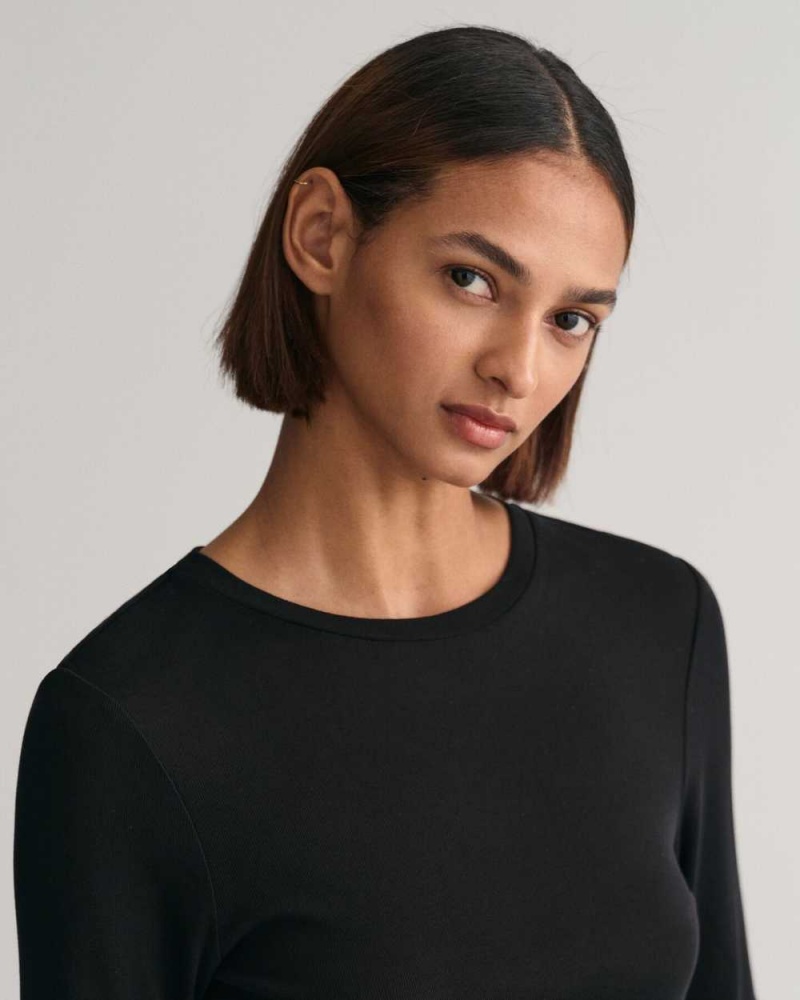 Gant Lightweight Women's T-Shirt Black | ZCULM-9312