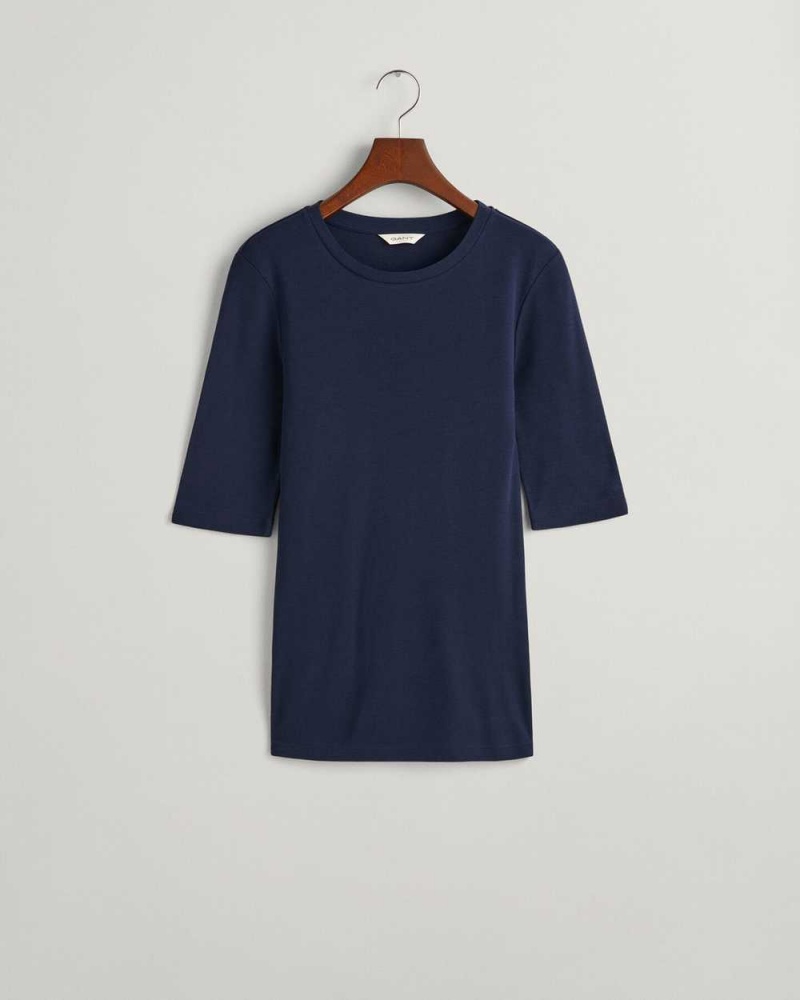 Gant Lightweight Women's T-Shirt Evening Blue | QLPSV-6329