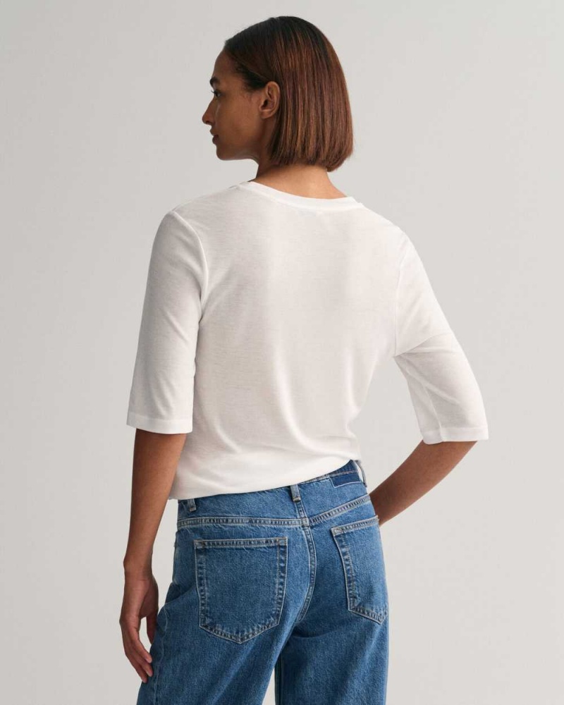 Gant Lightweight Women's T-Shirt White | CEQLG-5907