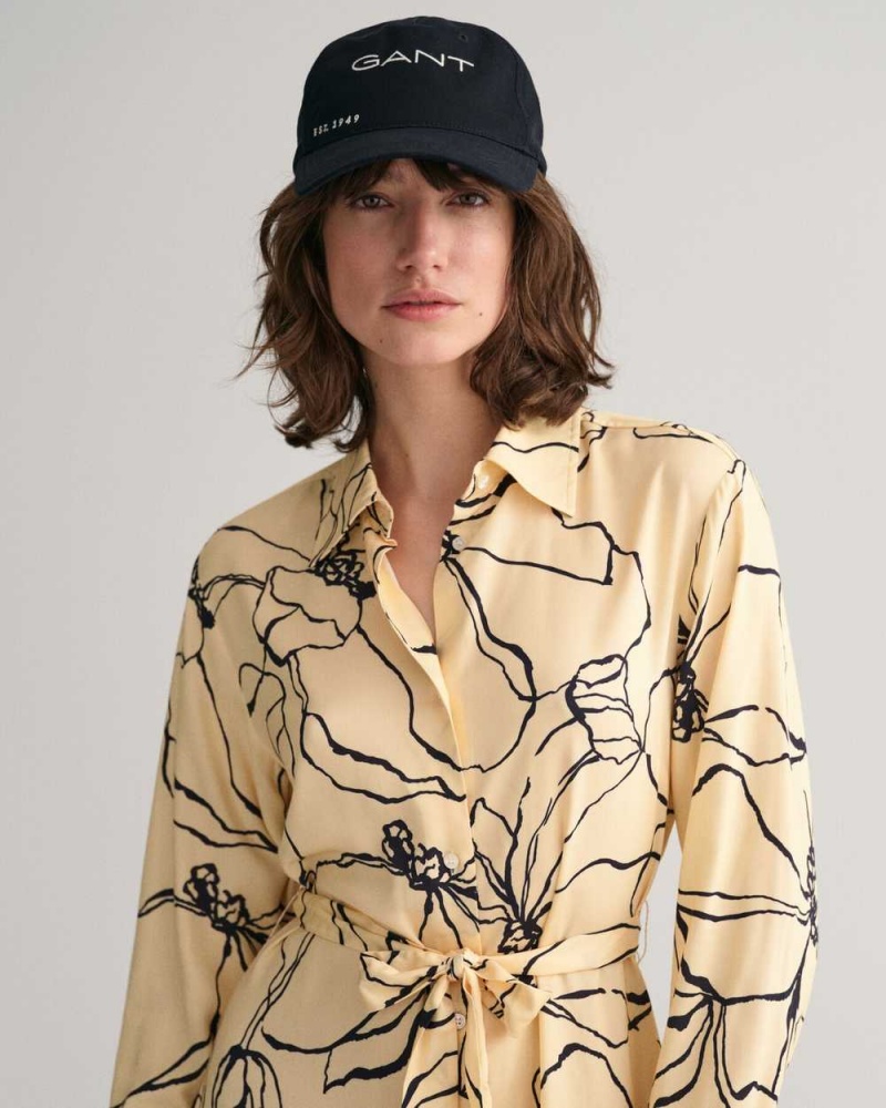 Gant Line Drawing Shirt Women's Dress Dusty Light Yellow | HGXQW-4807