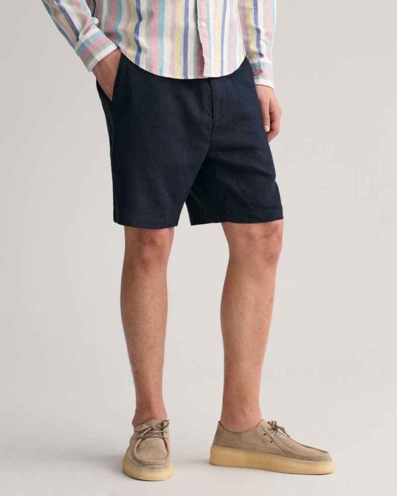 Gant Linen Drawstring Men's Shorts Evening Blue | VGXSJ-7641