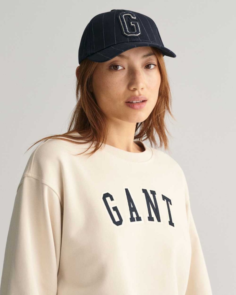 Gant Logo Crew Neck Women's Sweatshirts Beige | EFCVJ-6910