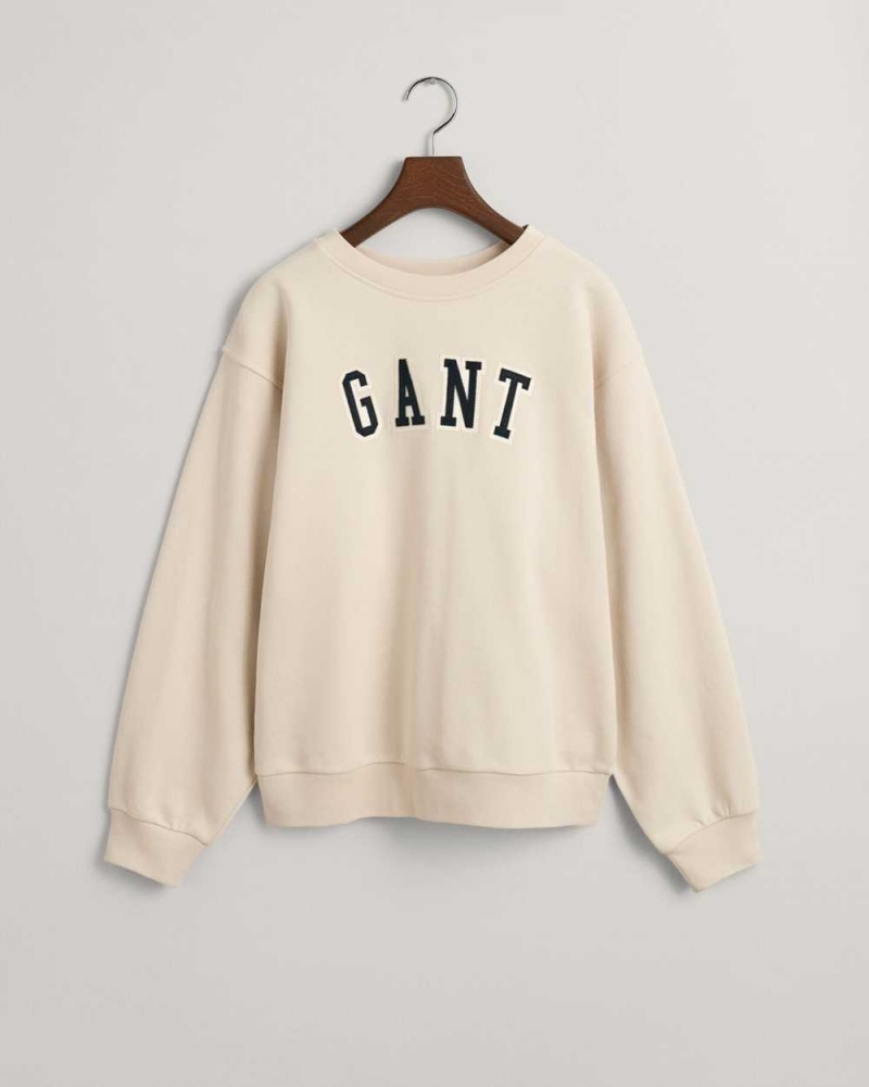 Gant Logo Crew Neck Women's Sweatshirts Beige | EFCVJ-6910