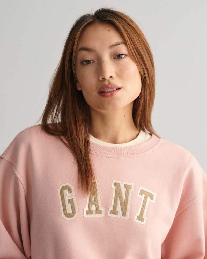 Gant Logo Crew Neck Women's Sweatshirts Dusty Rose | WBAYO-7681