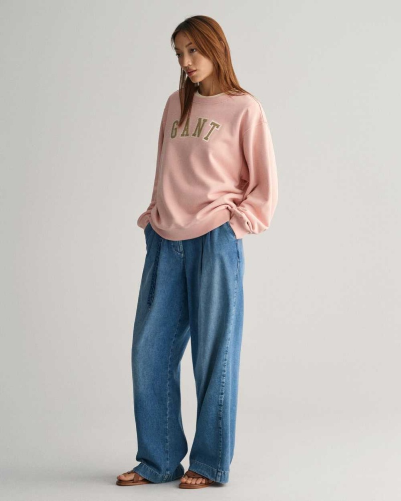 Gant Logo Crew Neck Women's Sweatshirts Dusty Rose | WBAYO-7681