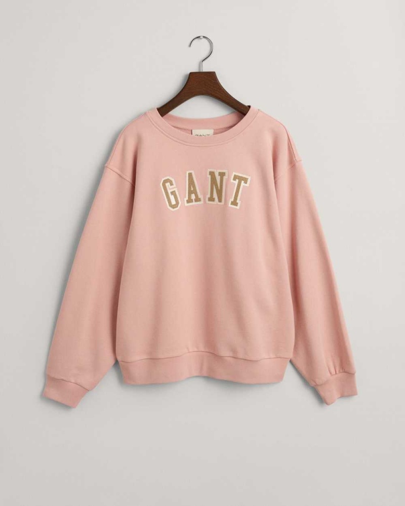 Gant Logo Crew Neck Women's Sweatshirts Dusty Rose | WBAYO-7681