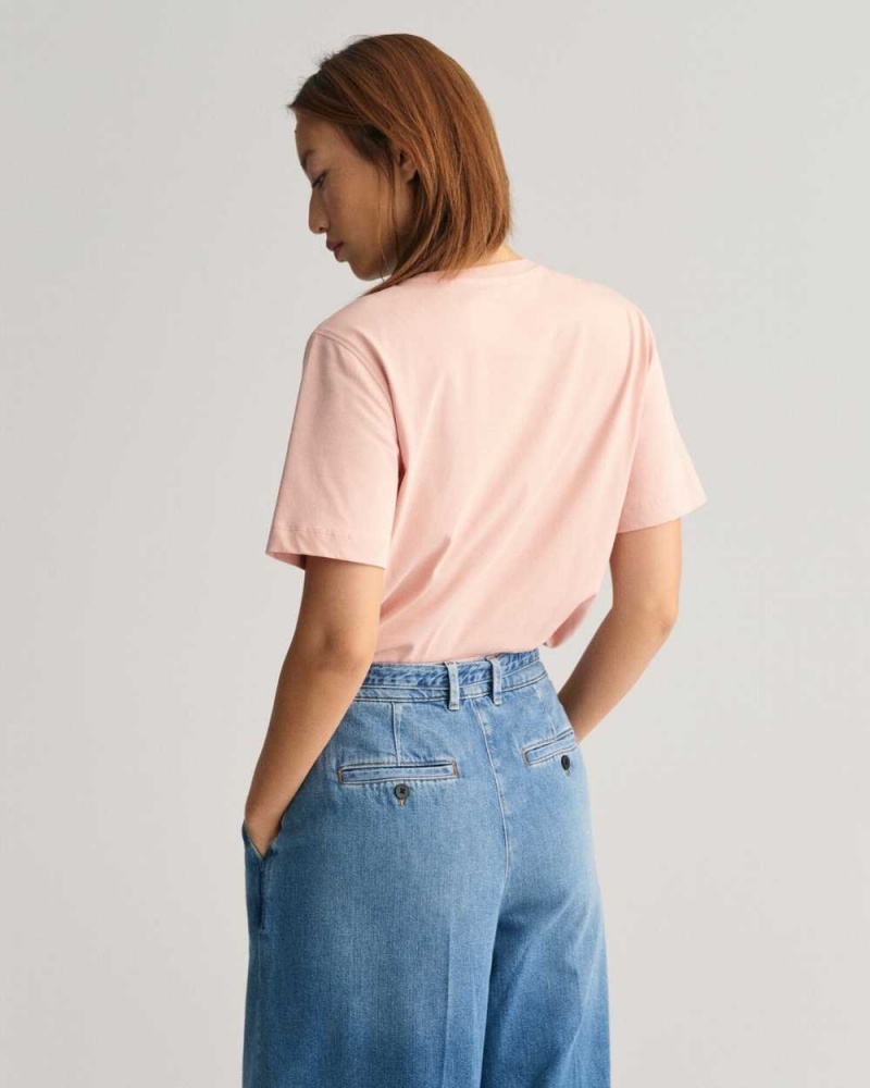 Gant Logo Crew Neck Women's T-Shirt Dusty Rose | VDZMS-1359