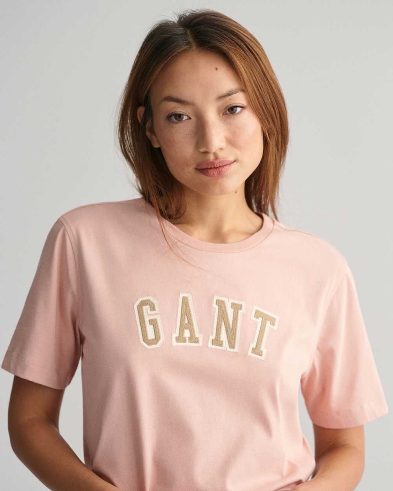 Gant Logo Crew Neck Women's T-Shirt Dusty Rose | VDZMS-1359