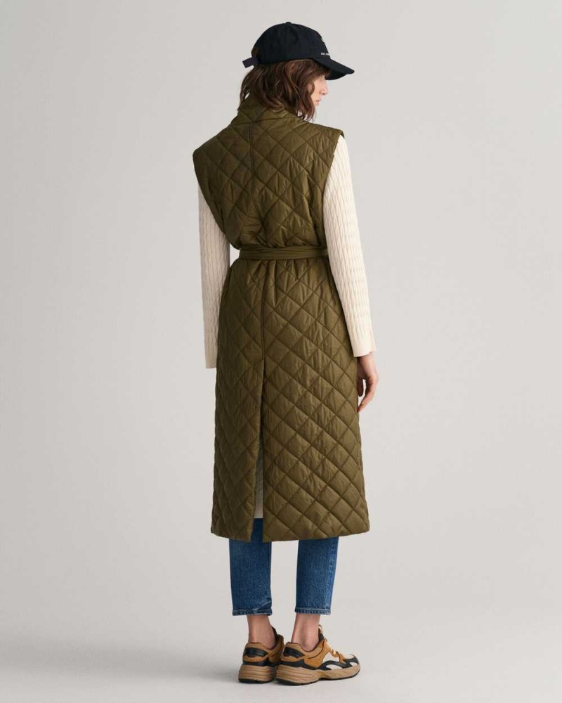 Gant Long Quilted Women's Vest Dark Cactus | LPCEU-7830