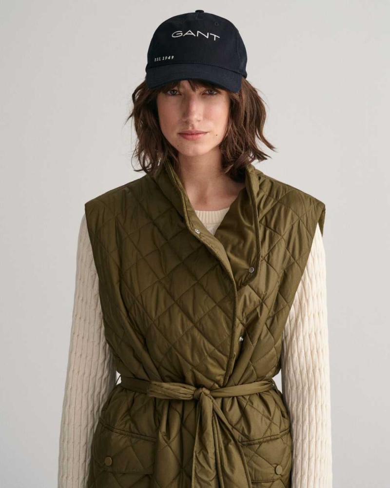 Gant Long Quilted Women's Vest Dark Cactus | LPCEU-7830