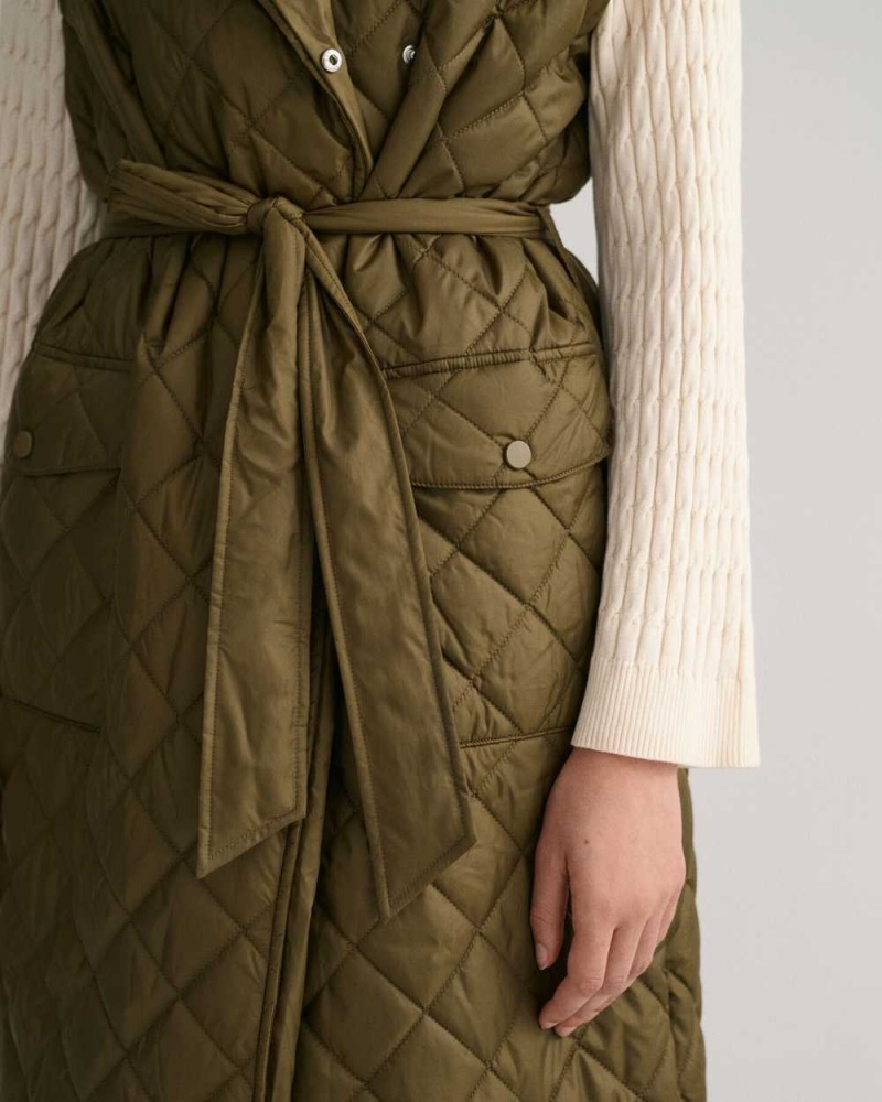 Gant Long Quilted Women's Vest Dark Cactus | LPCEU-7830