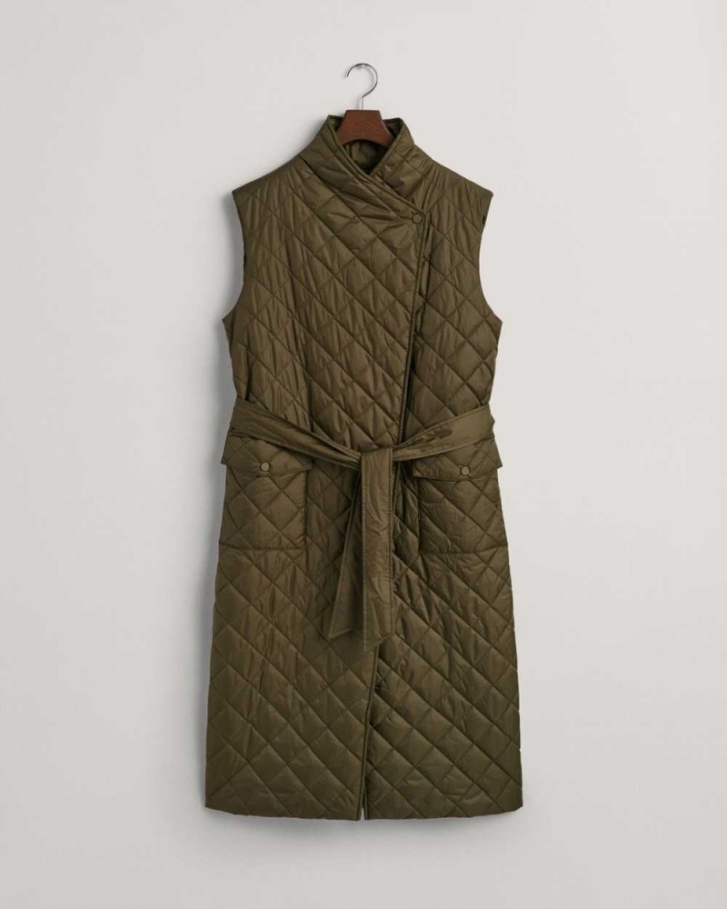 Gant Long Quilted Women's Vest Dark Cactus | LPCEU-7830