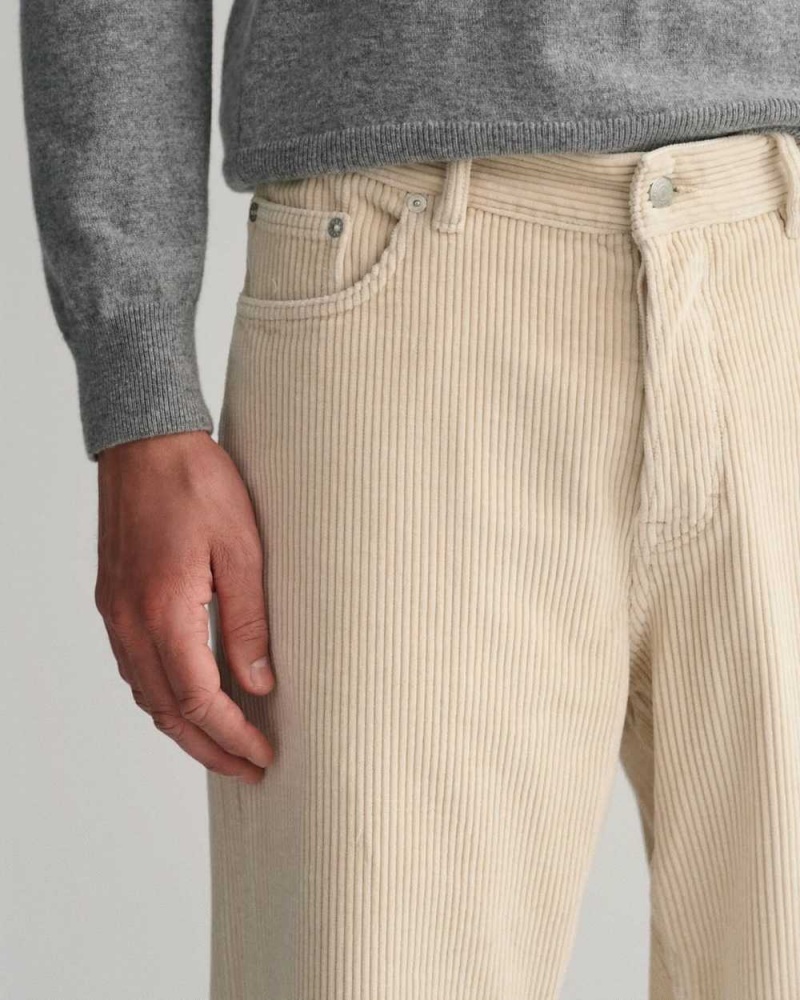 Gant Loose Fit Corduroy Men's Jeans Beige | HVDWX-7581