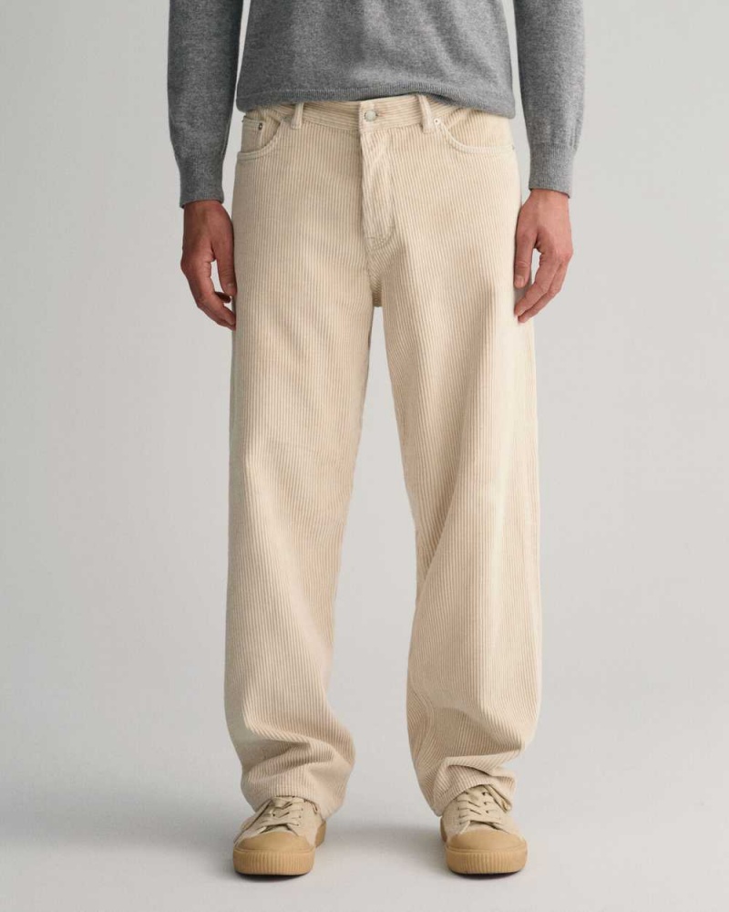 Gant Loose Fit Corduroy Men's Jeans Beige | HVDWX-7581