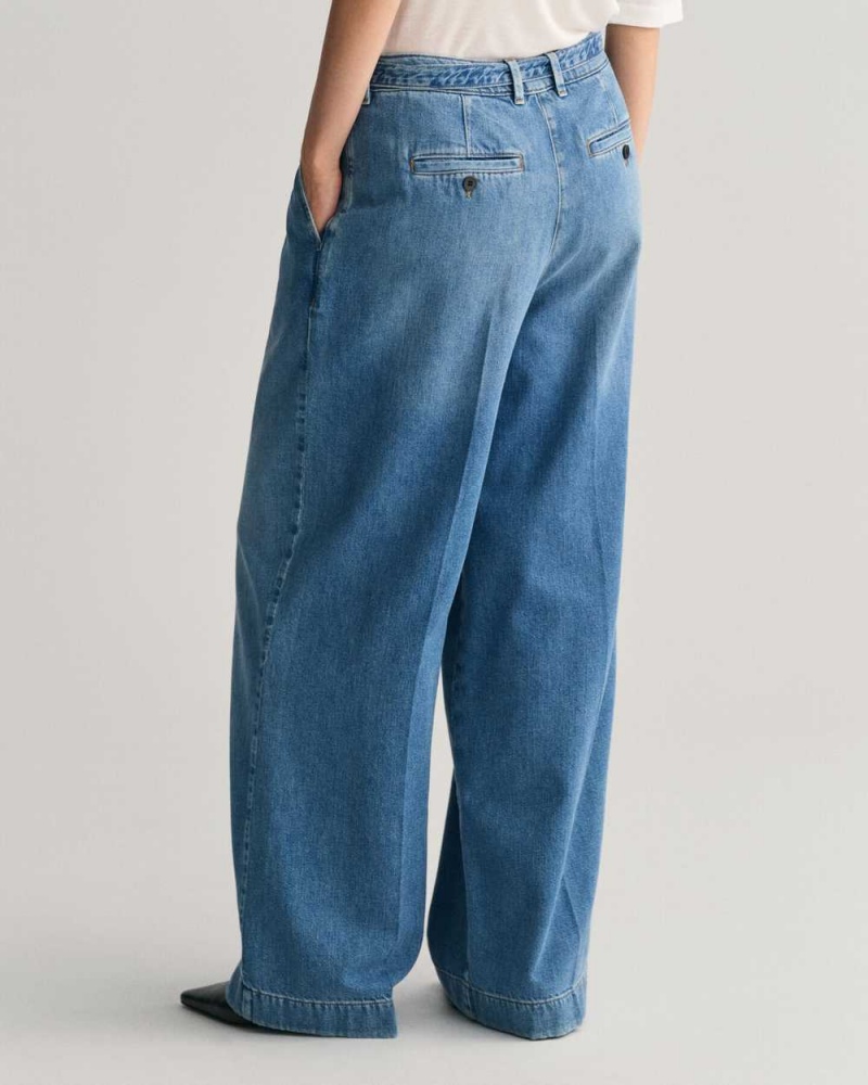 Gant Loose Fit Low-Waisted Belted Women's Jeans Mid Blue | NXJBO-4739