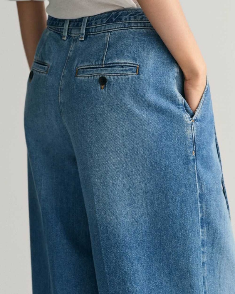 Gant Loose Fit Low-Waisted Belted Women's Jeans Mid Blue | NXJBO-4739