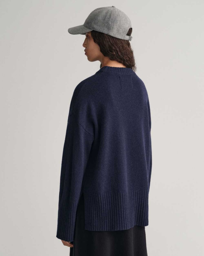 Gant Lounge Crew Neck Women's Sweater Evening Blue | UHQEO-6257