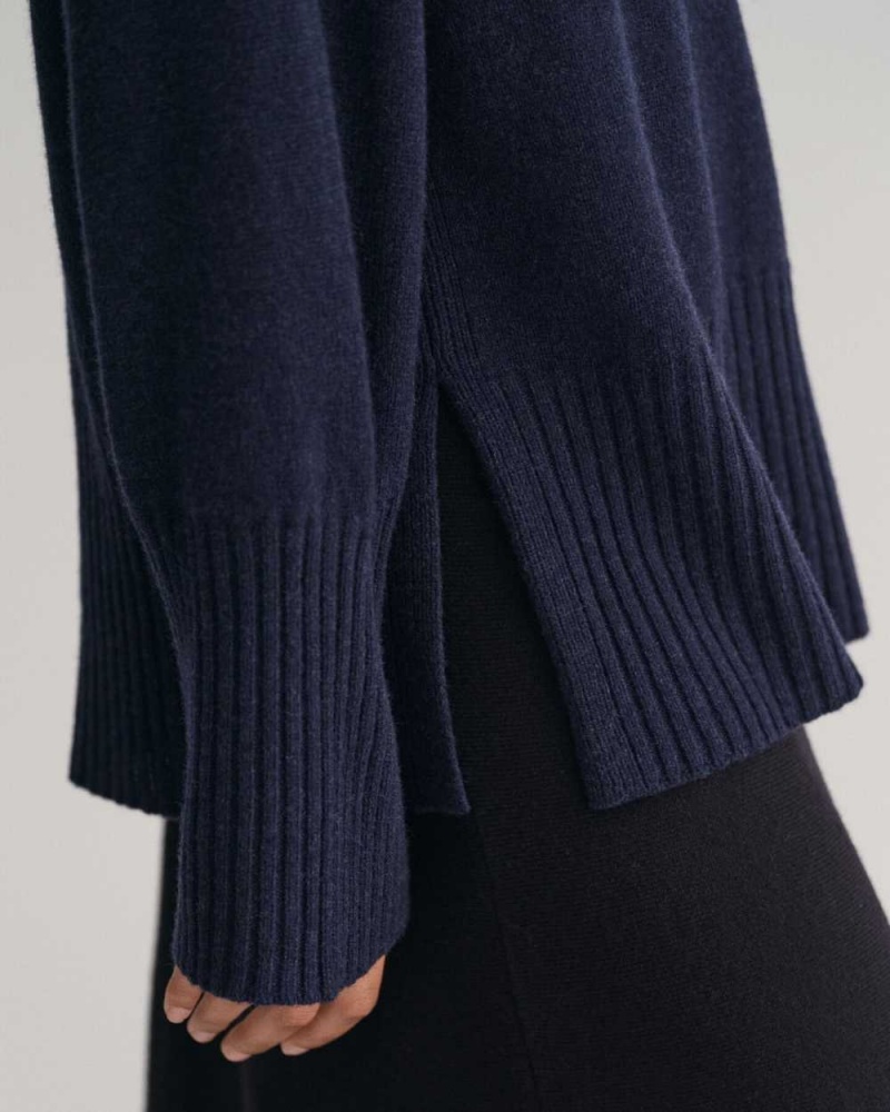 Gant Lounge Crew Neck Women's Sweater Evening Blue | UHQEO-6257