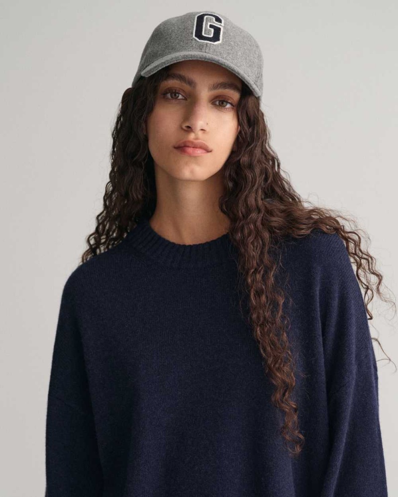 Gant Lounge Crew Neck Women's Sweater Evening Blue | UHQEO-6257