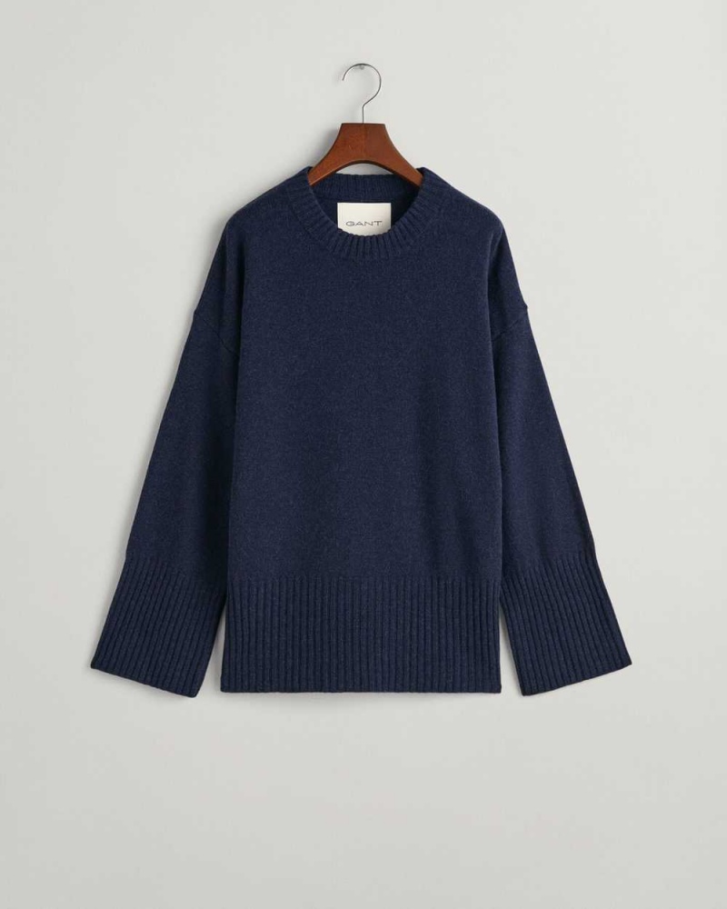 Gant Lounge Crew Neck Women's Sweater Evening Blue | UHQEO-6257