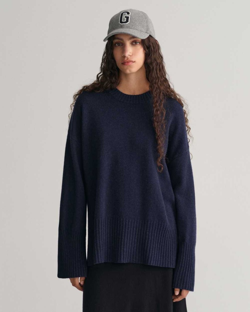 Gant Lounge Crew Neck Women\'s Sweater Evening Blue | UHQEO-6257