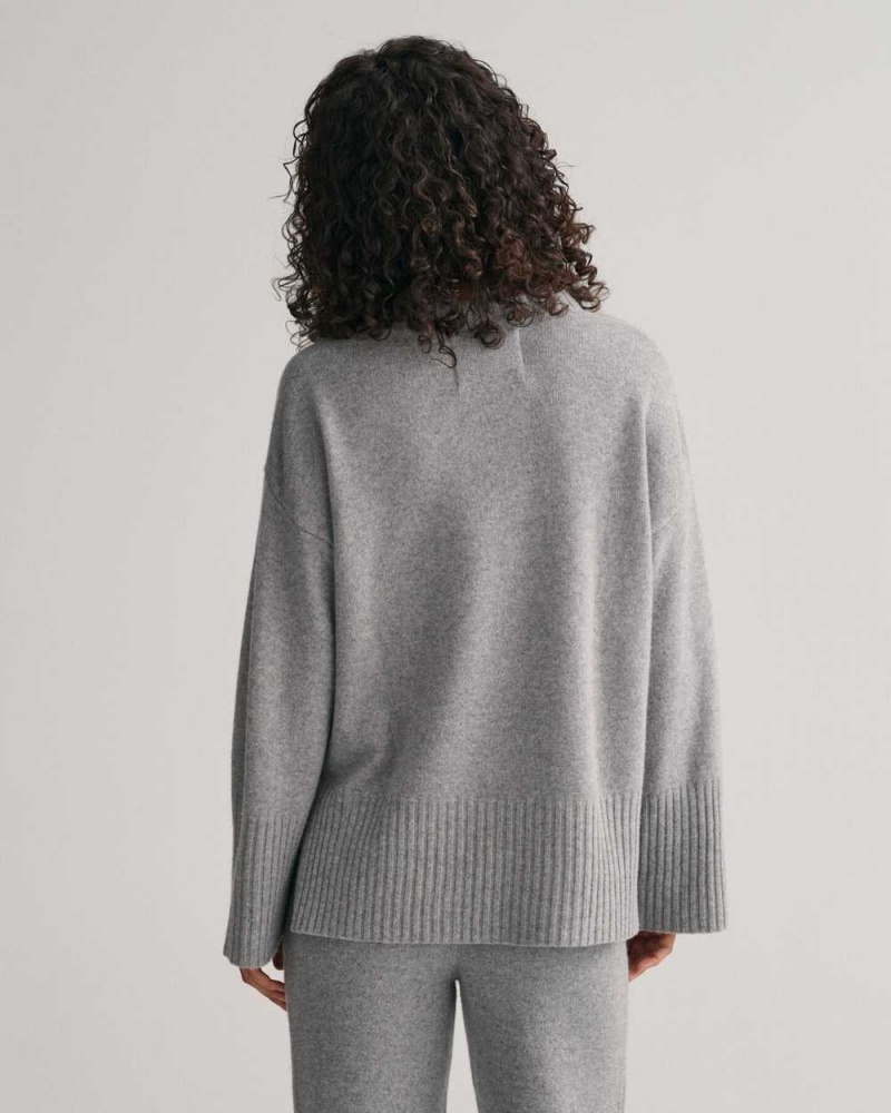 Gant Lounge Crew Neck Women's Sweater Grey Melange | ASFVN-5628