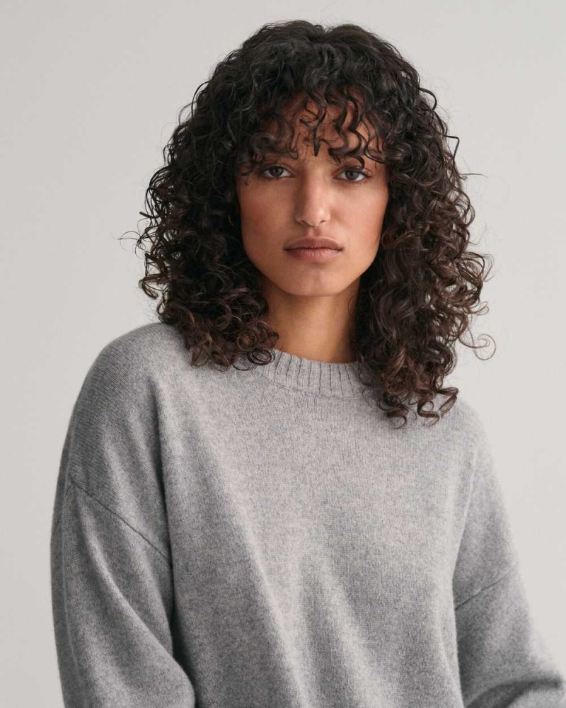 Gant Lounge Crew Neck Women's Sweater Grey Melange | ASFVN-5628