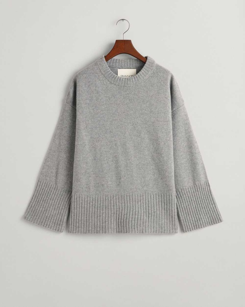 Gant Lounge Crew Neck Women's Sweater Grey Melange | ASFVN-5628