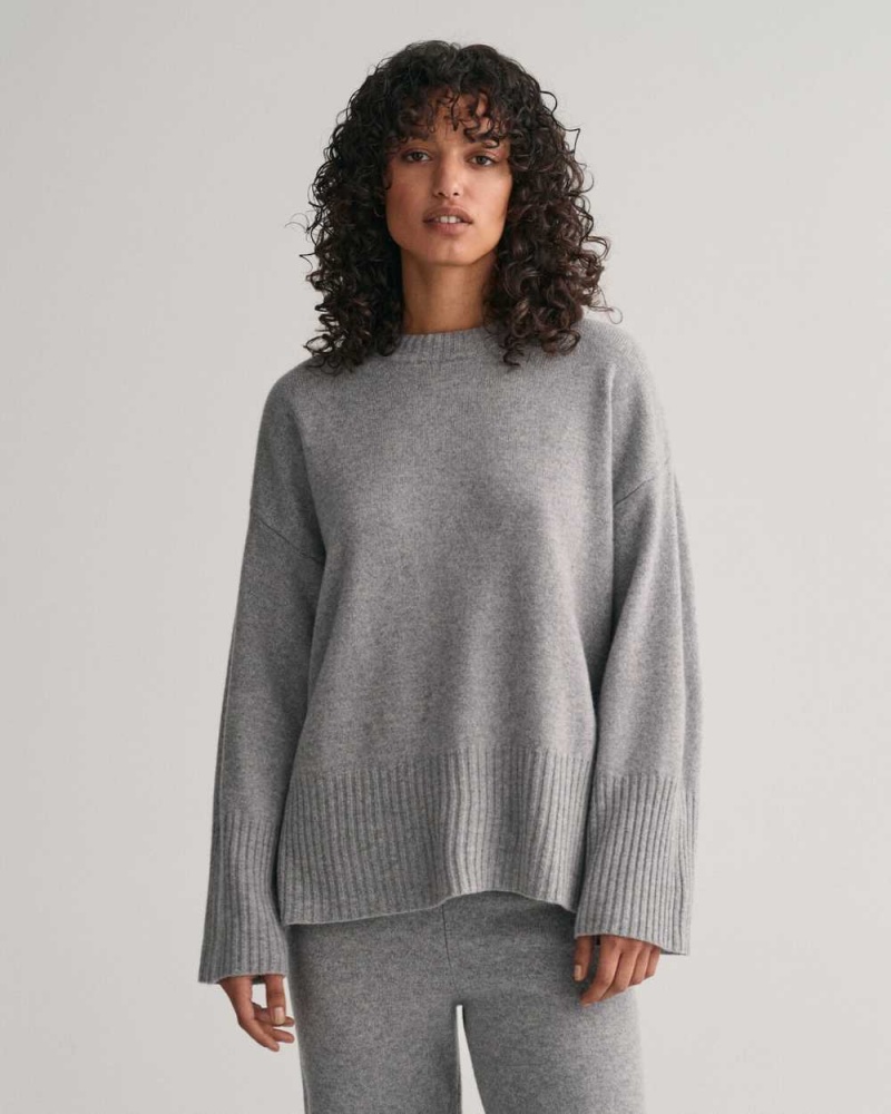 Gant Lounge Crew Neck Women\'s Sweater Grey Melange | ASFVN-5628