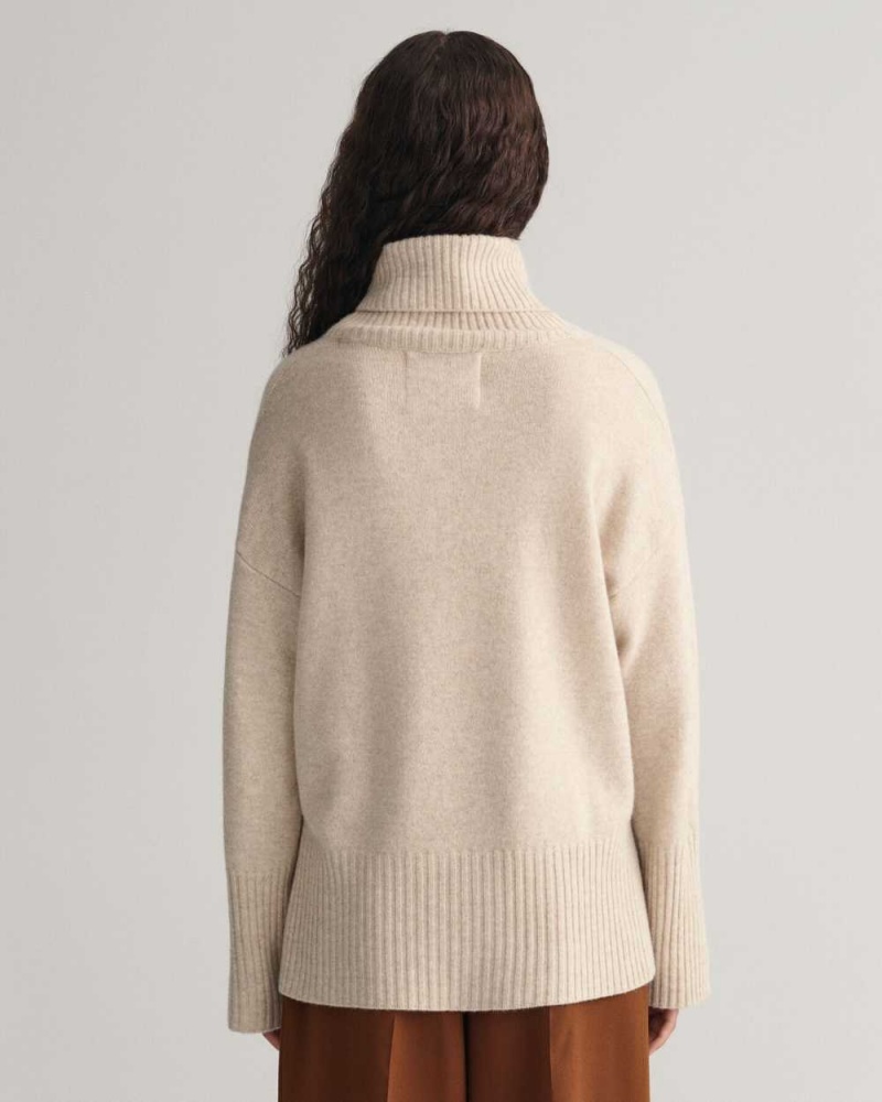 Gant Lounge Rollneck Women's Sweater Beige | MSGON-0347