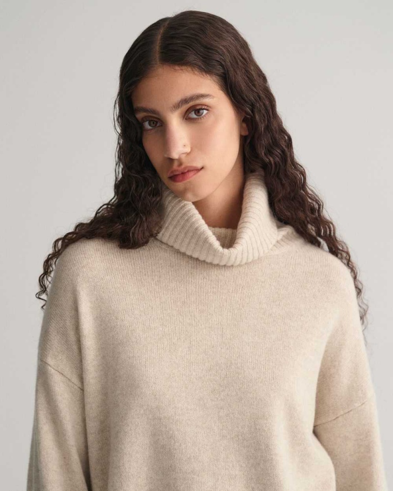 Gant Lounge Rollneck Women's Sweater Beige | MSGON-0347