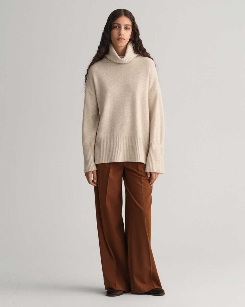 Gant Lounge Rollneck Women's Sweater Beige | MSGON-0347