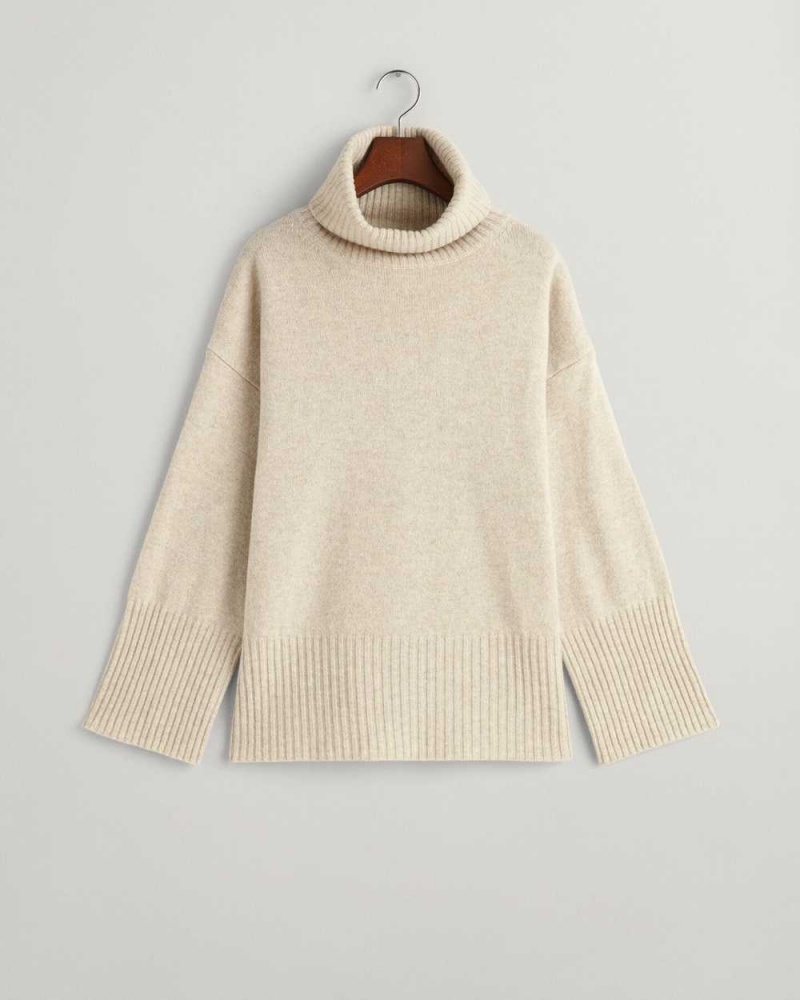 Gant Lounge Rollneck Women's Sweater Beige | MSGON-0347