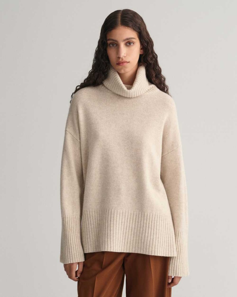 Gant Lounge Rollneck Women\'s Sweater Beige | MSGON-0347