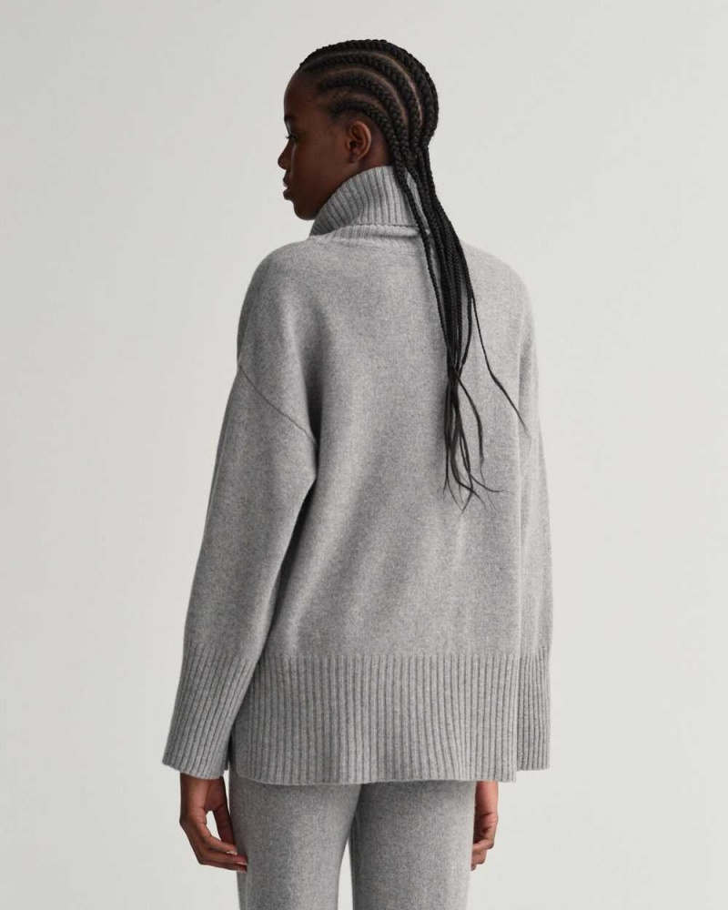 Gant Lounge Rollneck Women's Sweater Grey Melange | DVRZB-7965