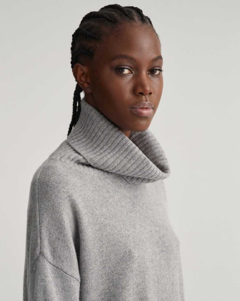 Gant Lounge Rollneck Women's Sweater Grey Melange | DVRZB-7965