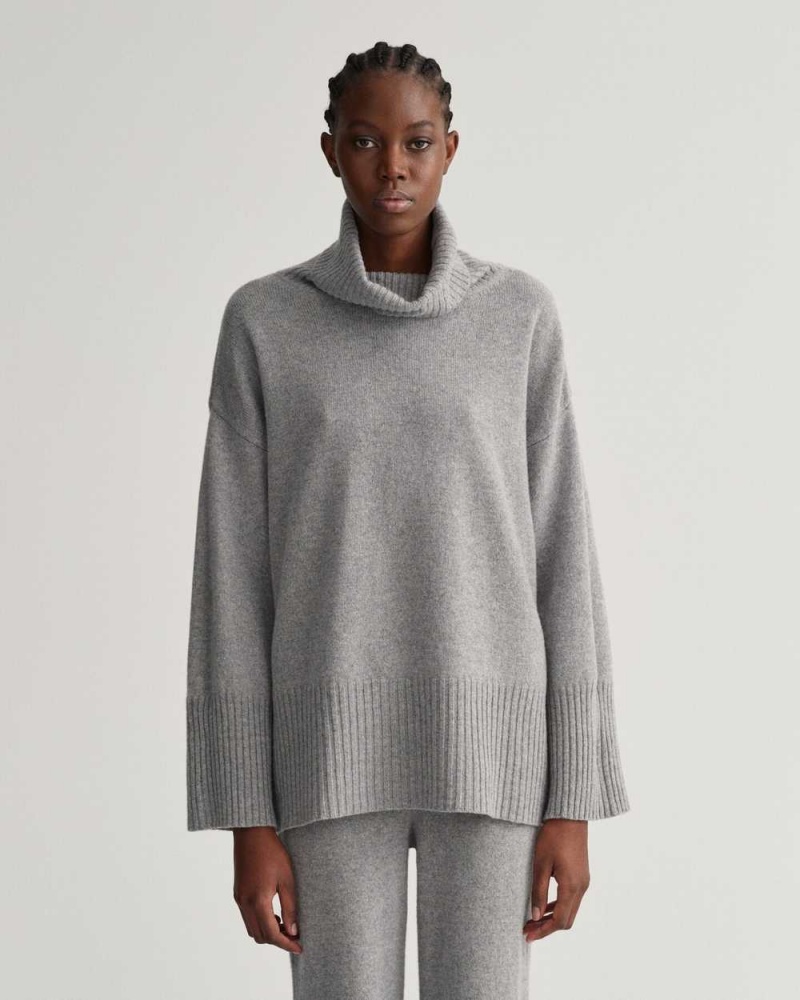 Gant Lounge Rollneck Women\'s Sweater Grey Melange | DVRZB-7965