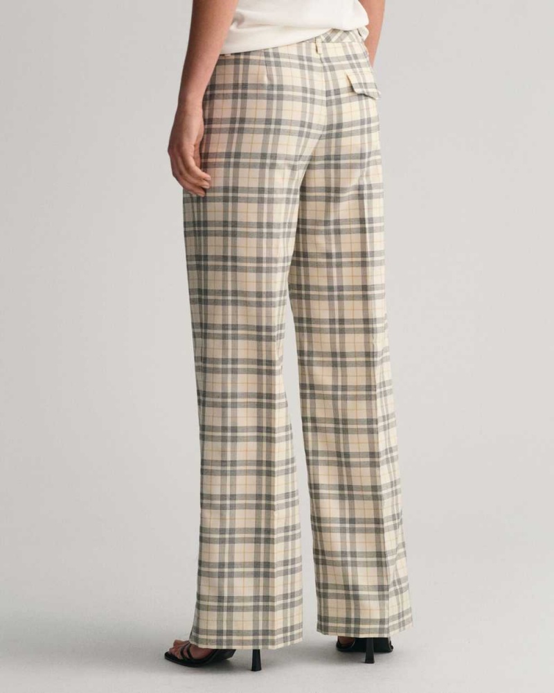 Gant Low Rise Straight Leg Checked Women's Pants Linen | HYJSD-5183