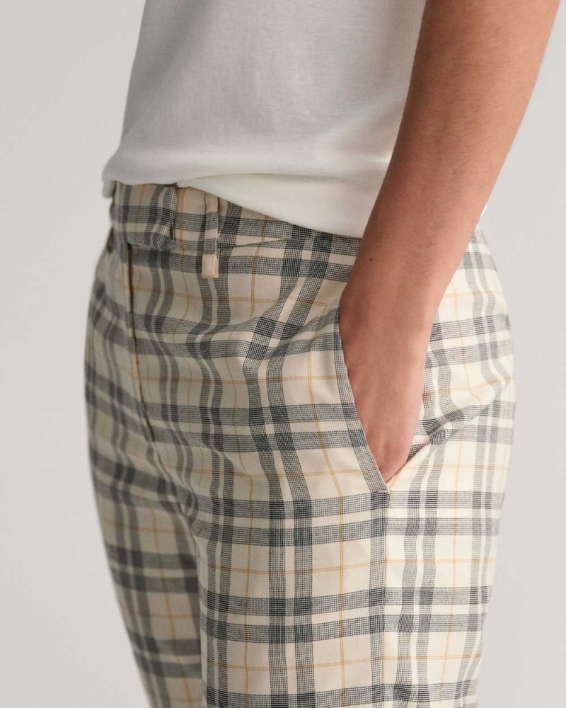 Gant Low Rise Straight Leg Checked Women's Pants Linen | HYJSD-5183